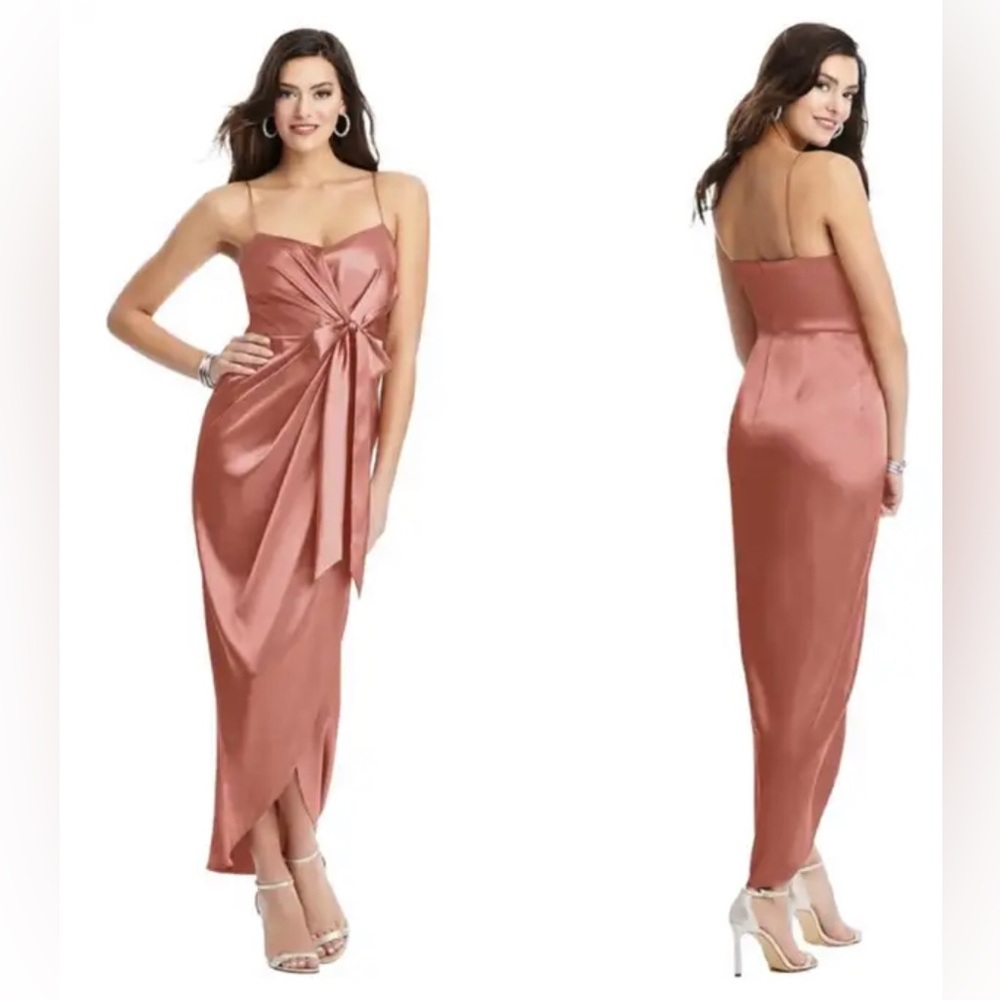 NWT After Six Midi Charmeuse Dress Draped Tulip Skirt Desert Rose Size 18 $227